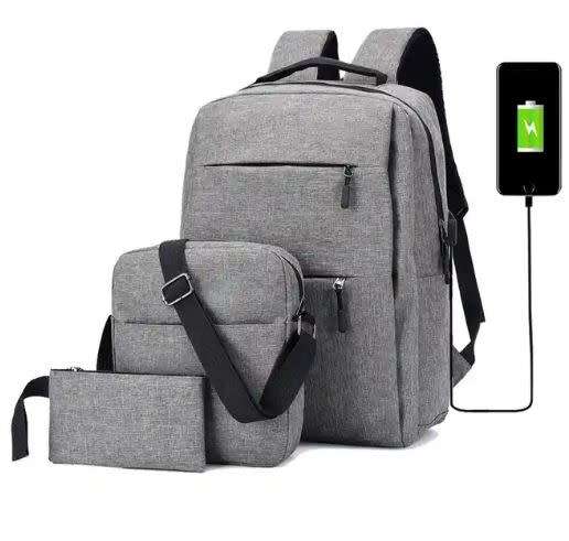 3 Piece Backpack Set, Large Backpack with USB Port and Cable