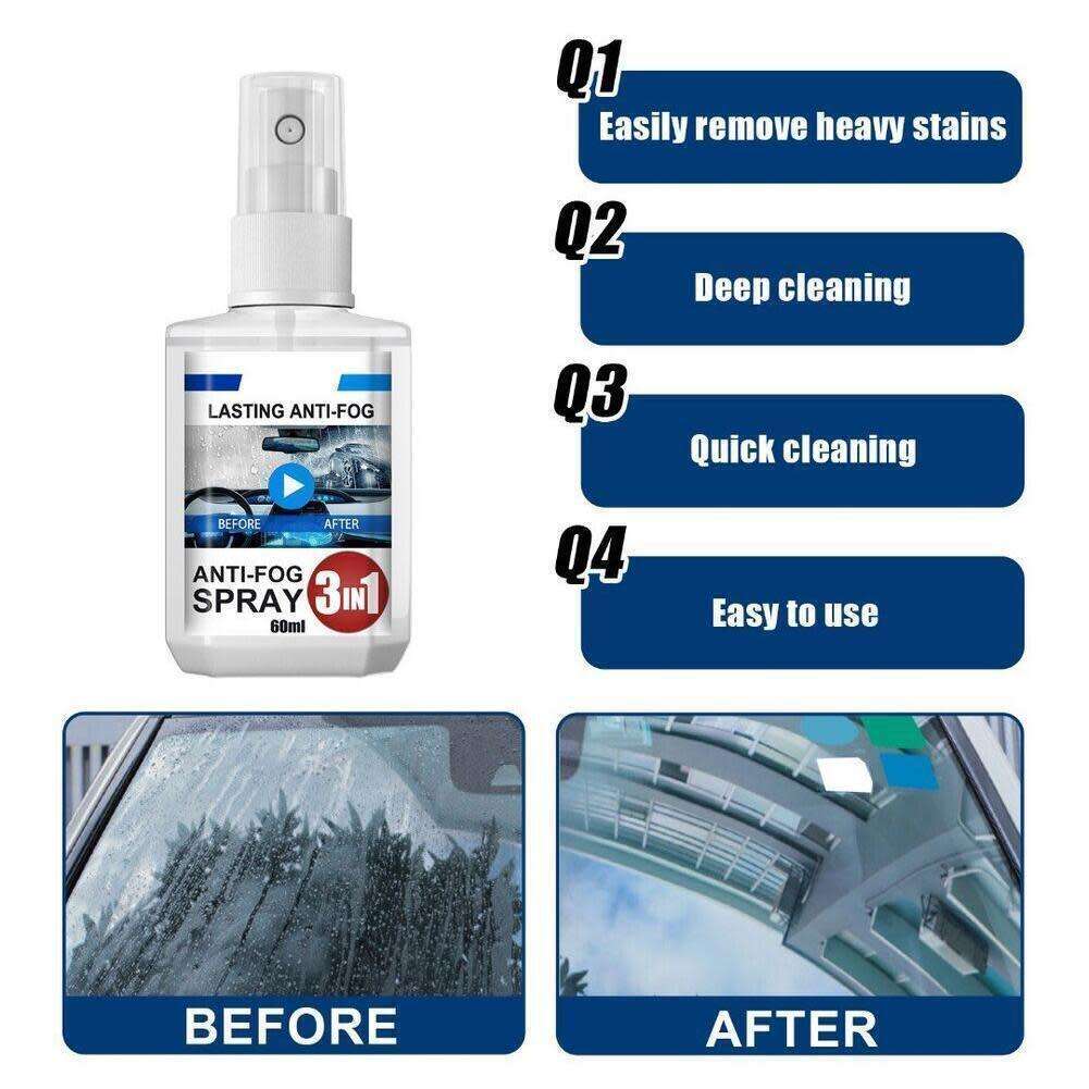 3-in-1 Anti-Fog Spray, Protect your Car & other Glass Surfaces, Waterproof and Durable, Easy to Use