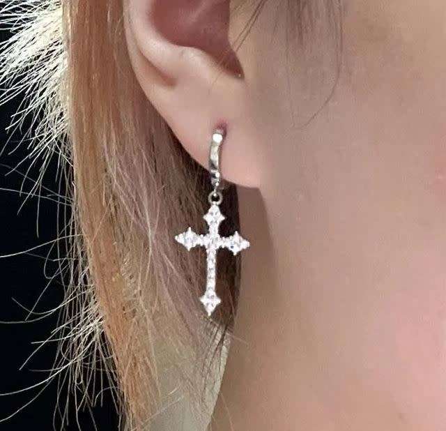 3 Piece Silver Cross Shaped Rhinestone Earrings and Necklace Set in a Complimentary Gift Box