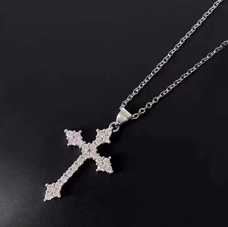 3 Piece Silver Cross Shaped Rhinestone Earrings and Necklace Set in a Complimentary Gift Box