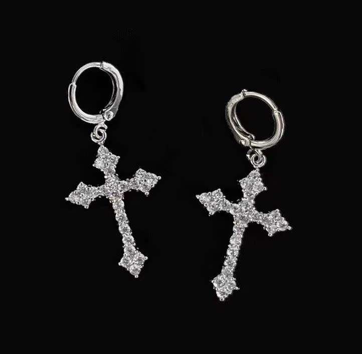 3 Piece Silver Cross Shaped Rhinestone Earrings and Necklace Set in a Complimentary Gift Box