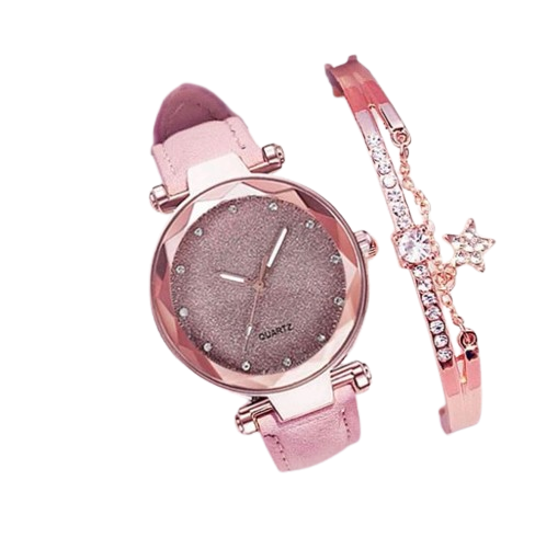 2 Piece Rhinestone Round Pointer Date Quartz Watch & Bracelet in Complimentary Gift Box