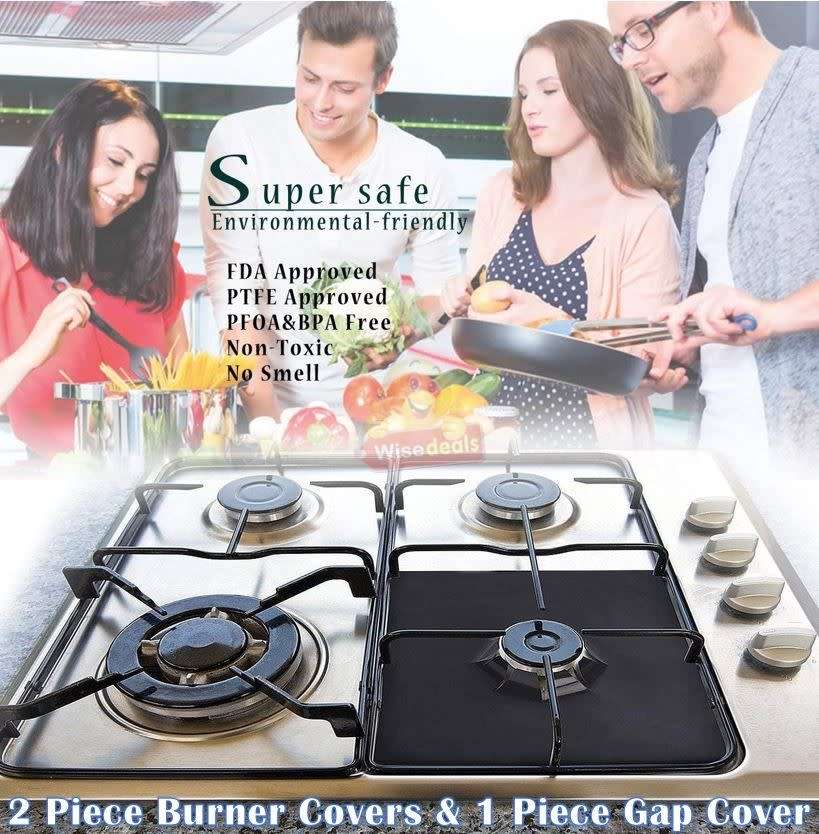 2 Piece Gas Burner Covers and 1 Piece Gap Cover, Reusable, Washable and Easy to Clean
