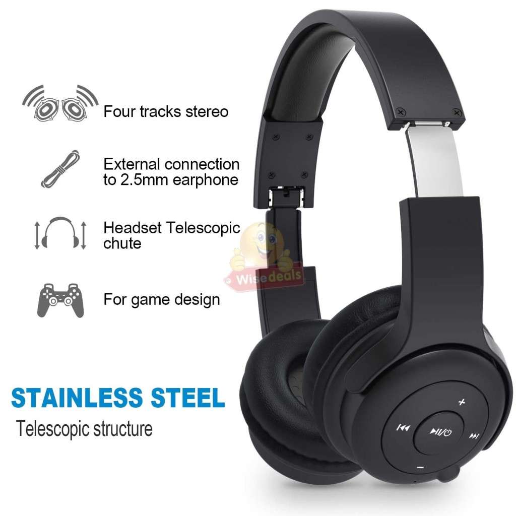 Foldable Wireless Bluetooth Headphones with SD Card function, FM Radio etc