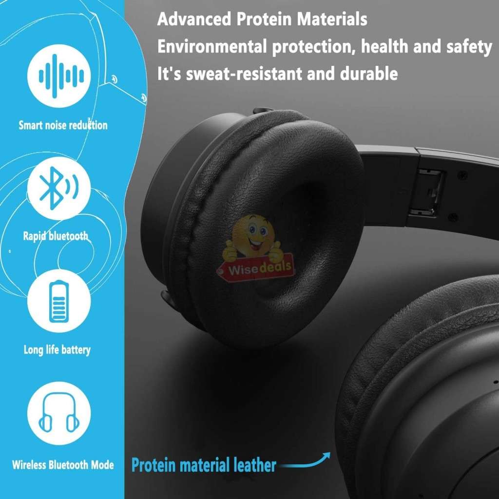 Foldable Wireless Bluetooth Headphones with SD Card function, FM Radio etc