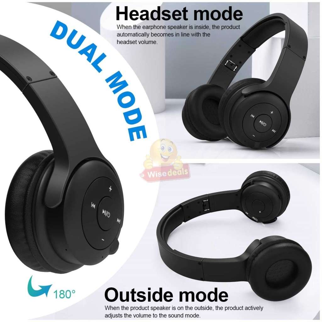 Foldable Wireless Bluetooth Headphones with SD Card function, FM Radio etc