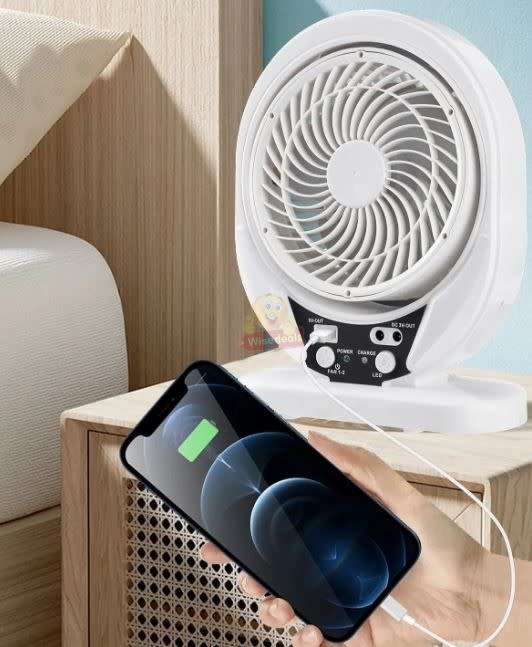 Rechargeable Solar Fan With 4500mah Battery And Solar Panel and USB Light