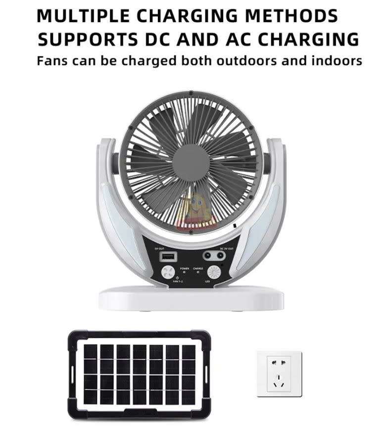 Rechargeable Solar Fan With 4500mah Battery And Solar Panel and USB Light