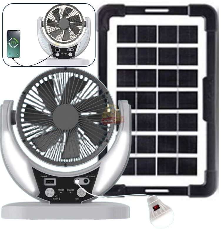 Rechargeable Solar Fan With 4500mah Battery And Solar Panel and USB Light