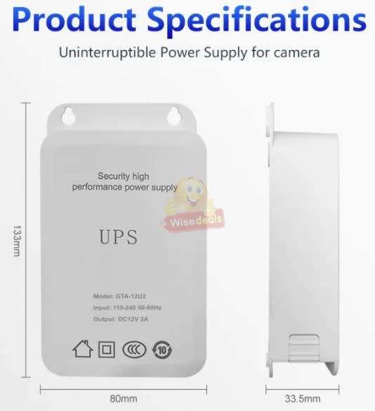 Mini UPS Battery Backup 12V 2A Uninterruptible Power Supply for CCTV, WIFI Router, Modem