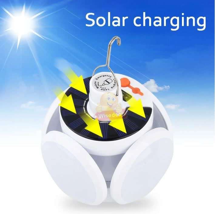 SOLAR 90° Foldable LED Fan Foodball Light, Also Charge with USB, Waterproof