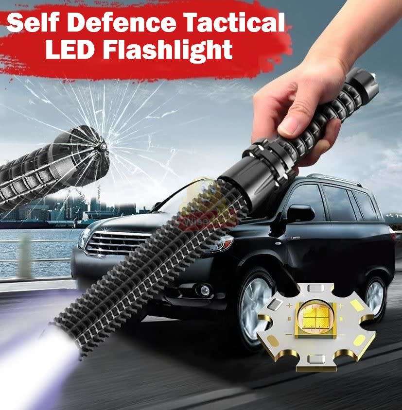 Tactical Outdoor Self-Defence LED Flashlight, Rechargeable, Waterproof, USB Charging etc.