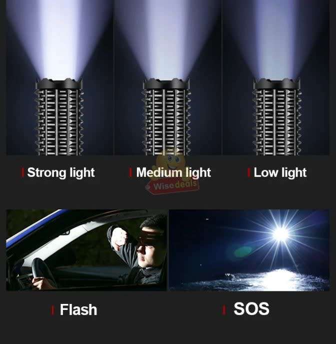 Tactical Outdoor Self-Defence LED Flashlight, Rechargeable, Waterproof, USB Charging etc.