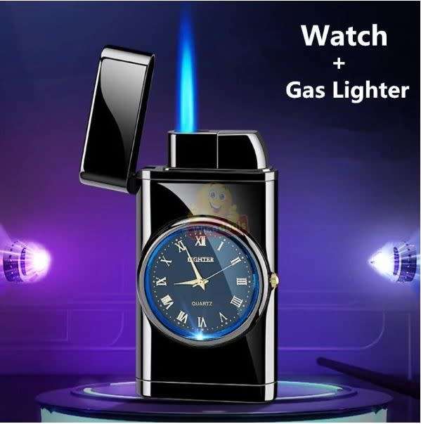 Refillable Gas Flame Lighter with Clock