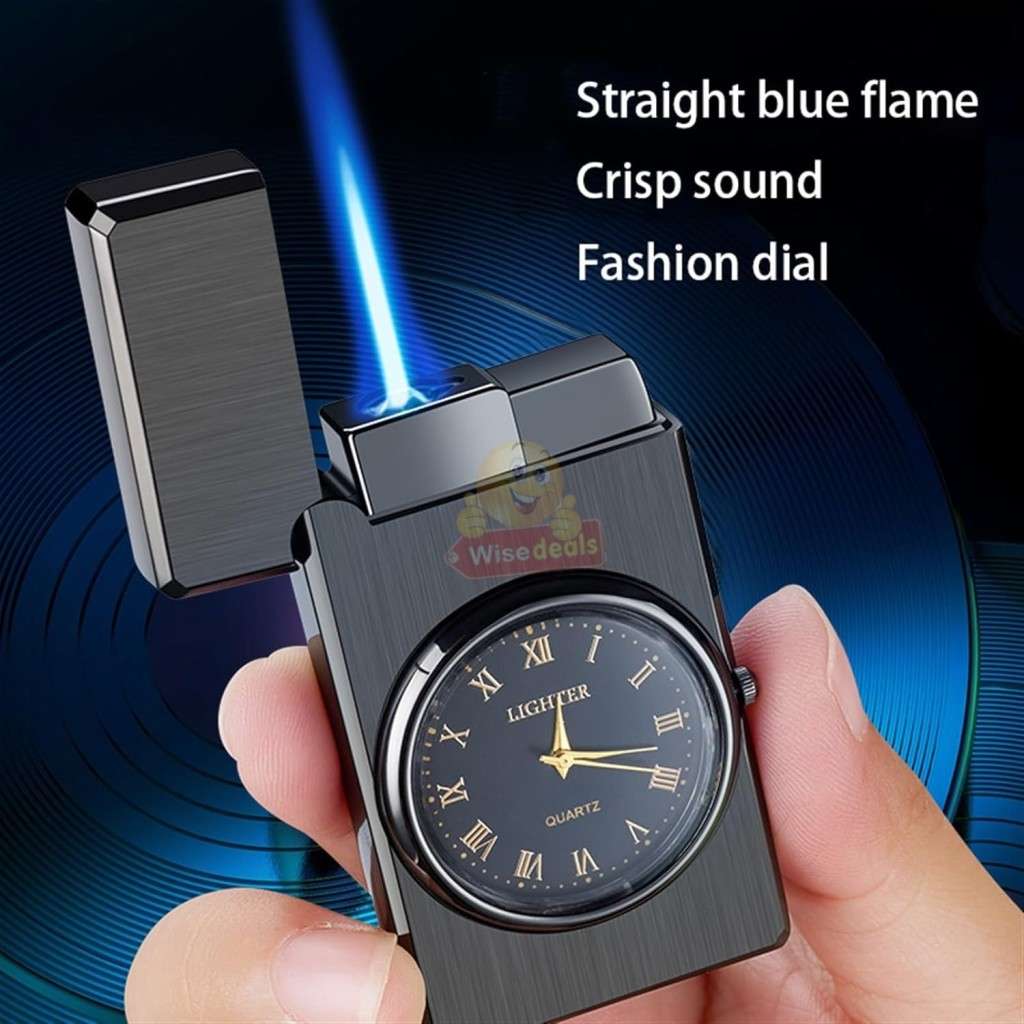 Refillable Gas Flame Lighter with Clock
