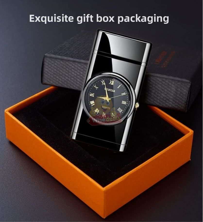 Refillable Gas Flame Lighter with Clock