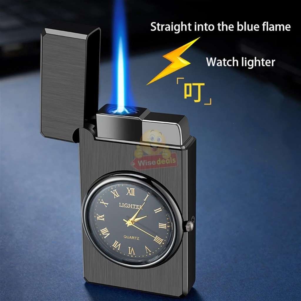 Refillable Gas Flame Lighter with Clock