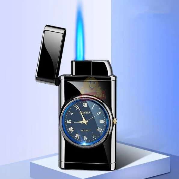 Refillable Gas Flame Lighter with Clock