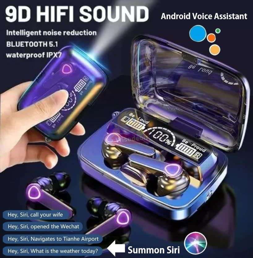 LATEST M19 LED Display Wireless Bluetooth Earbuds with Siri Voice Assistant, Waterproof, Power Bank