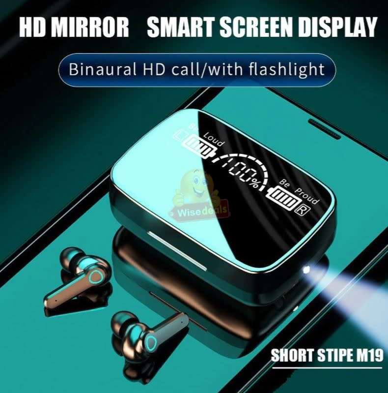LATEST M19 LED Display Wireless Bluetooth Earbuds with Siri Voice Assistant, Waterproof, Power Bank