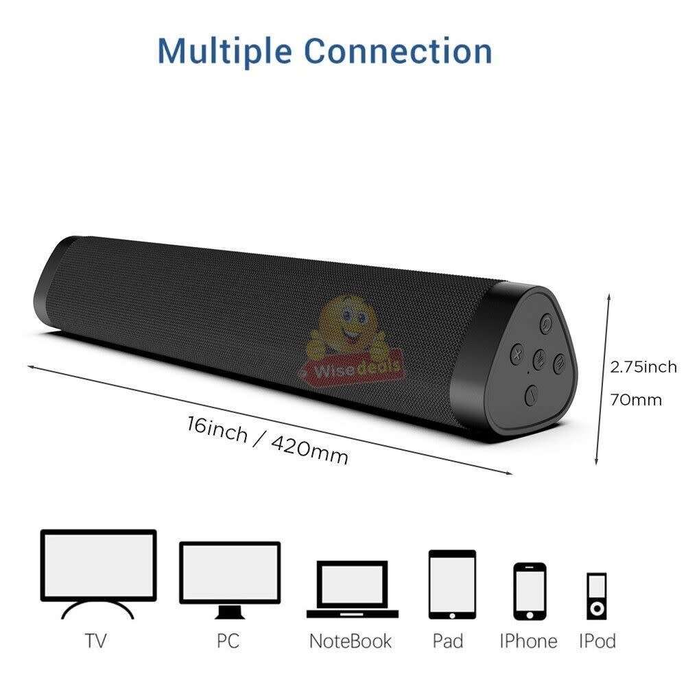 Smart Wireless Bluetooth Sound Bar with Stereo Sound Quality, Support MP3, TF Card, USB & AUX Input