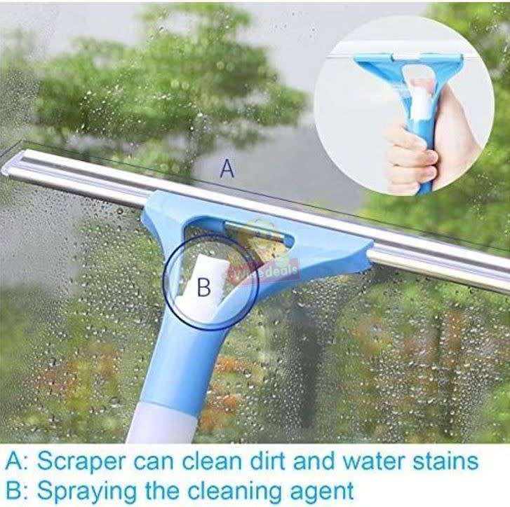 Car Window Scraper with attached Sprayer - Effortlessly Clean Mirrors, Screens, and Bathroom Surface