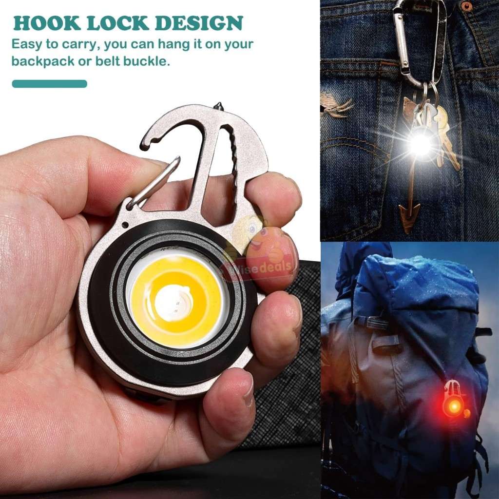 6 in 1 Keychain companion for your keys - Mini-COB keyring lights and 5 more functions