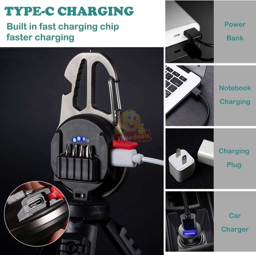 6 in 1 Keychain companion for your keys - Mini-COB keyring lights and 5 more functions