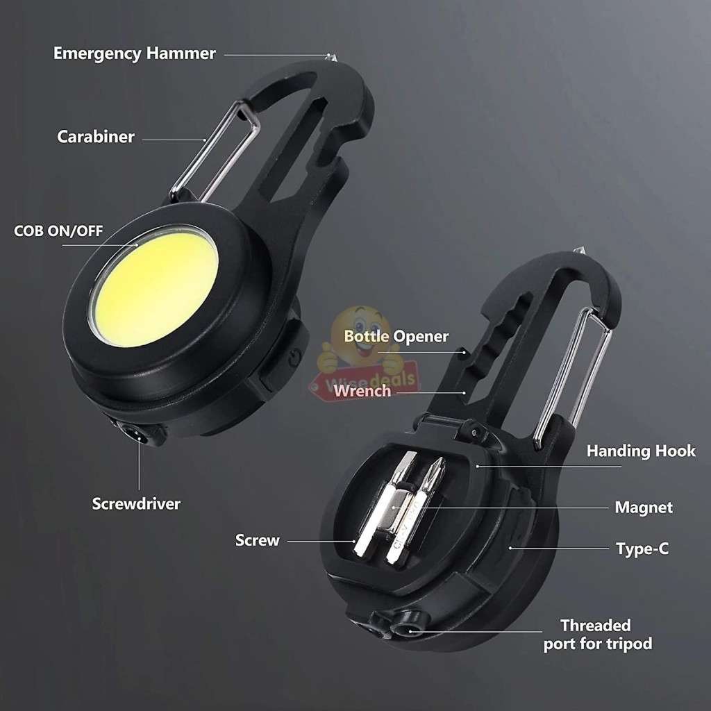 6 in 1 Keychain companion for your keys - Mini-COB keyring lights and 5 more functions