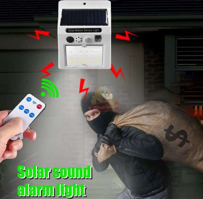 Solar Sound and Alarm Wall Light with 3 Setting Modes, Auto-sensing, No Wiring required