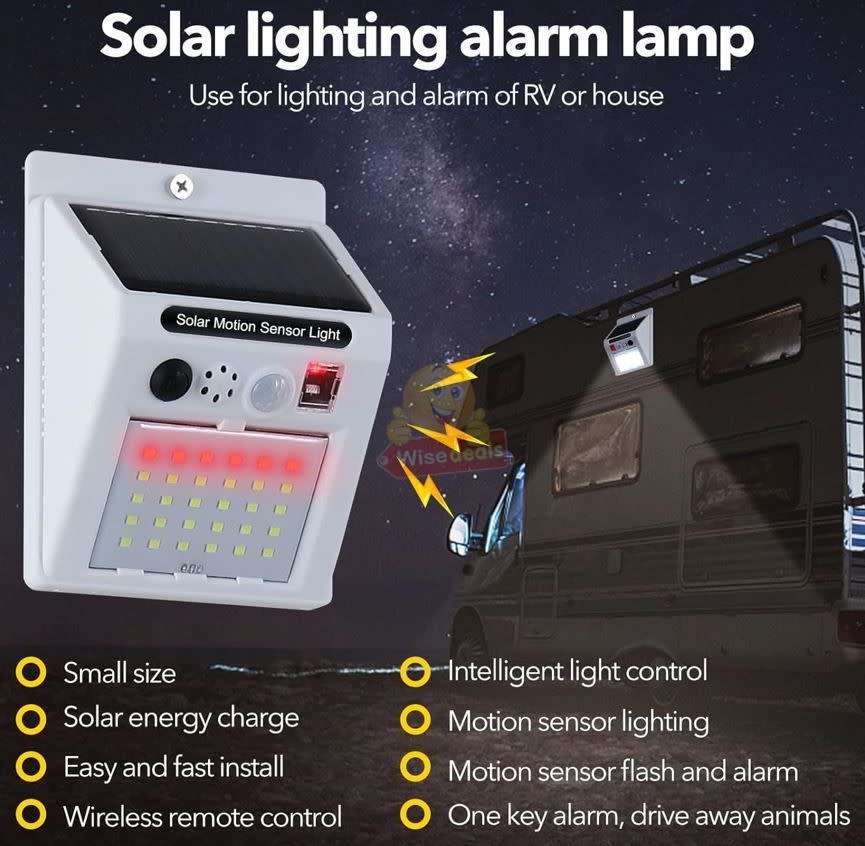 Solar Sound and Alarm Wall Light with 3 Setting Modes, Auto-sensing, No Wiring required