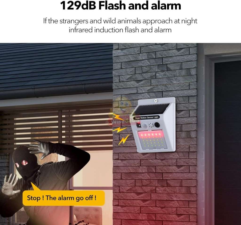 Solar Sound and Alarm Wall Light with 3 Setting Modes, Auto-sensing, No Wiring required