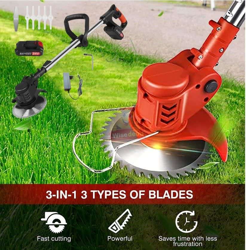 24V Lithium Battery Rechargeable Wireless Lawn Mower and Grass Cutter with lots of Accessories