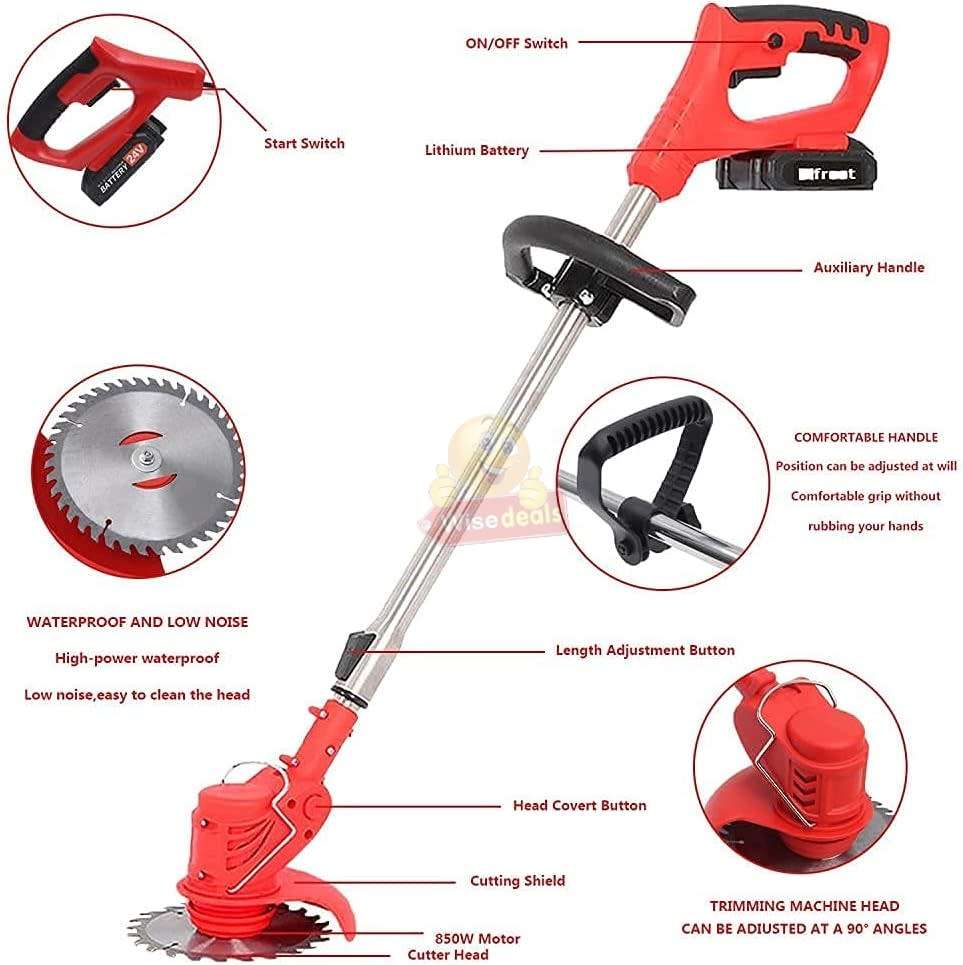 24V Lithium Battery Rechargeable Wireless Lawn Mower and Grass Cutter with lots of Accessories