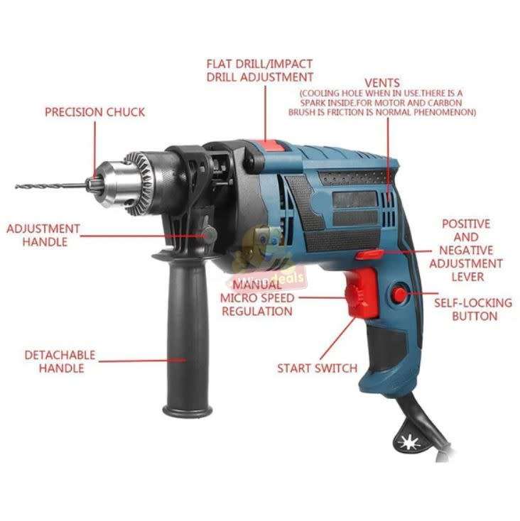 Electric 360 Degree Rotary Multifunctional Impact Drill with a lot of Accessories in a Carry Case