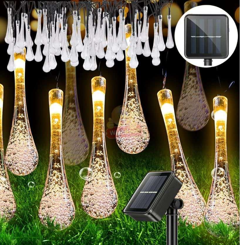 5m Waterproof SOLAR Powered Water Drop String Light Set  Zero Electricity