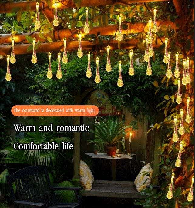 5m Waterproof SOLAR Powered Water Drop String Light Set  Zero Electricity