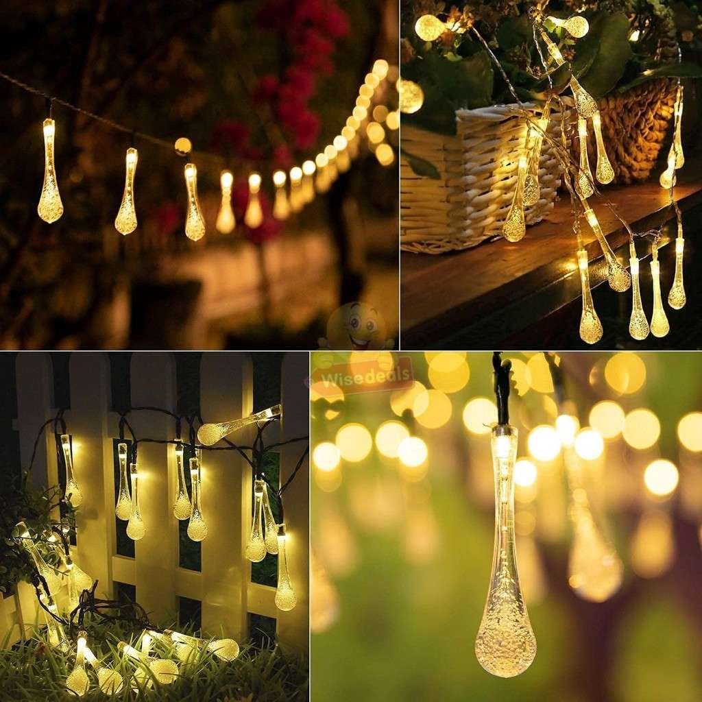5m Waterproof SOLAR Powered Water Drop String Light Set  Zero Electricity