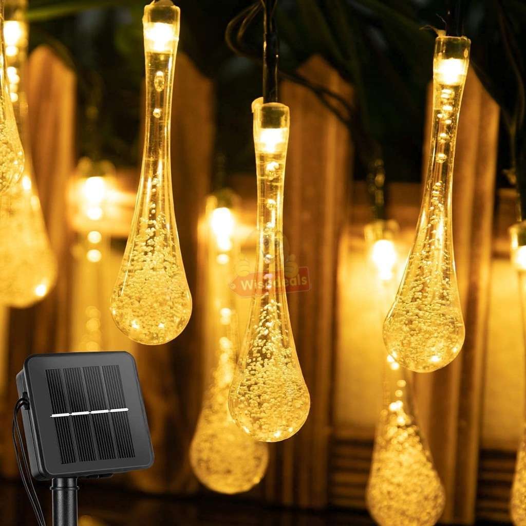 5m Waterproof SOLAR Powered Water Drop String Light Set  Zero Electricity
