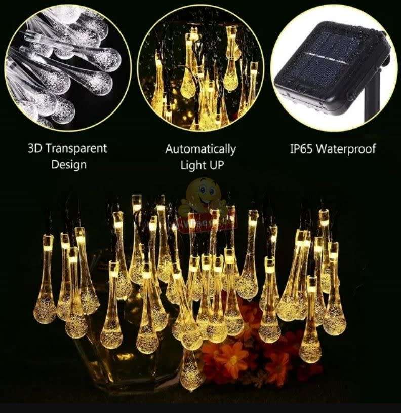 5m Waterproof SOLAR Powered Water Drop String Light Set  Zero Electricity