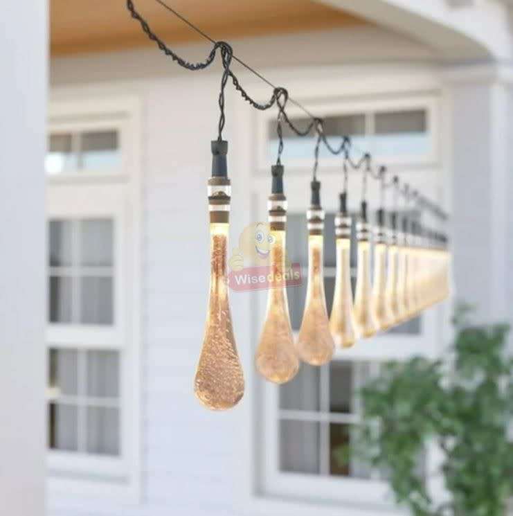 5m Waterproof SOLAR Powered Water Drop String Light Set  Zero Electricity