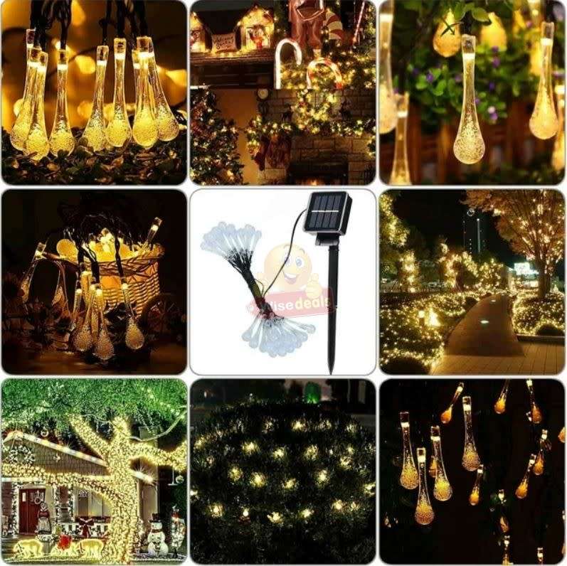 5m Waterproof SOLAR Powered Water Drop String Light Set  Zero Electricity