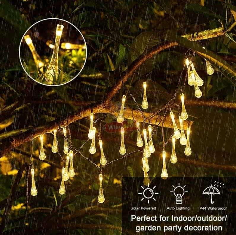 5m Waterproof SOLAR Powered Water Drop String Light Set  Zero Electricity