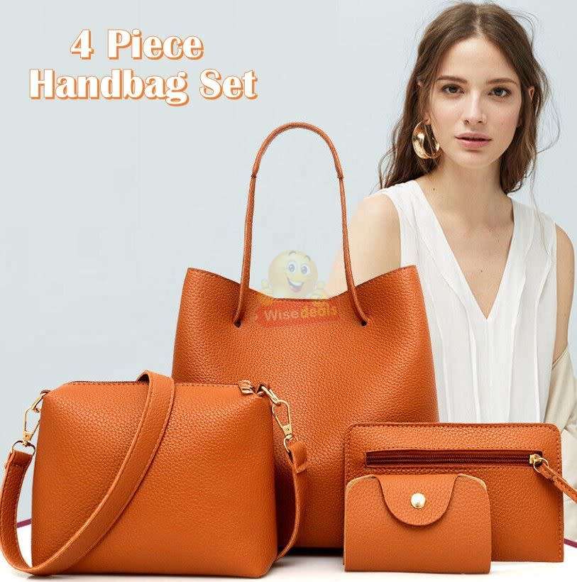 4-in-1 Handbag set, durable and made of PU Leather in Brown