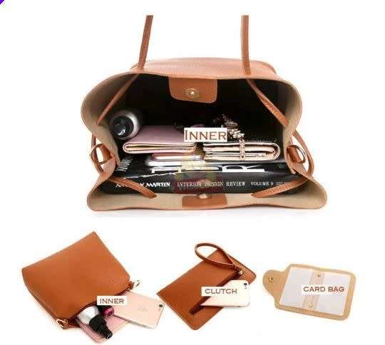 4-in-1 Handbag set, durable and made of PU Leather in Brown