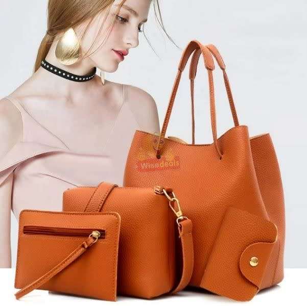 4-in-1 Handbag set, durable and made of PU Leather in Brown