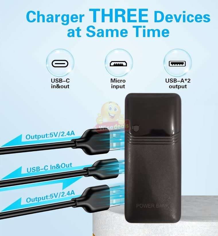 3 USB Backup Power Bank 18 000mAh with Flashlight