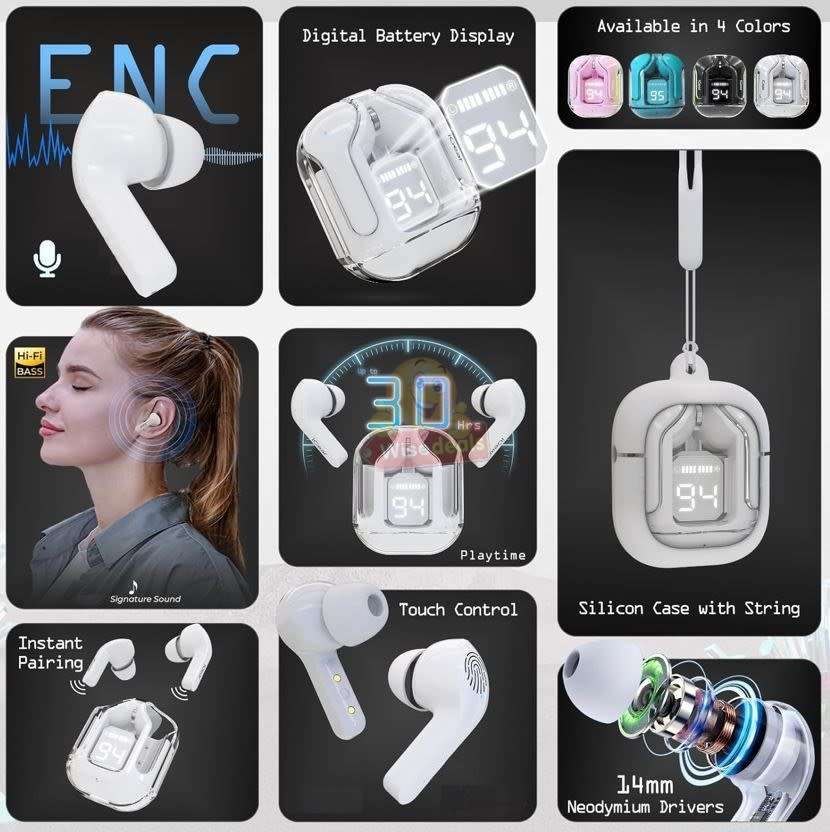 Ultrapods Max TWS True Wireless Headphones, LED Display, HiFi Stereo Sound, Fast Charging etc.