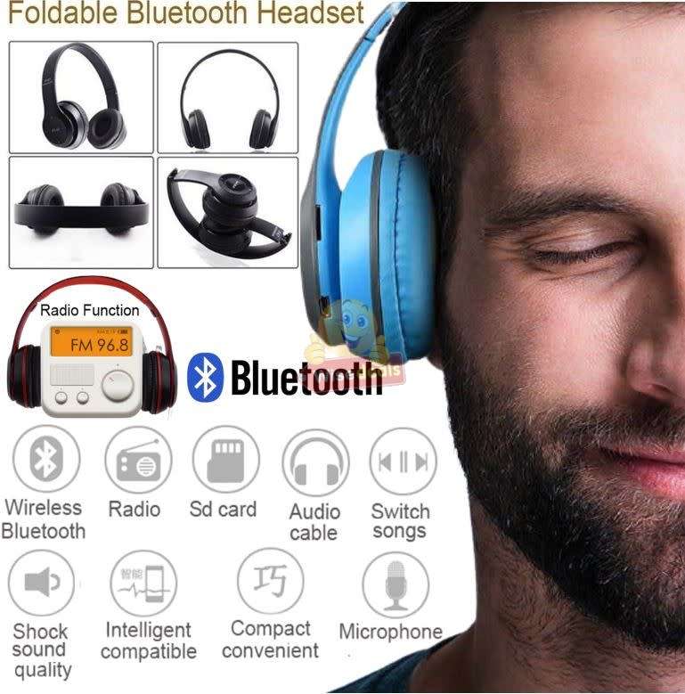 Foldable Wireless Bluetooth Headphones with SD Card function, FM Radio, Song Switching, phone answer