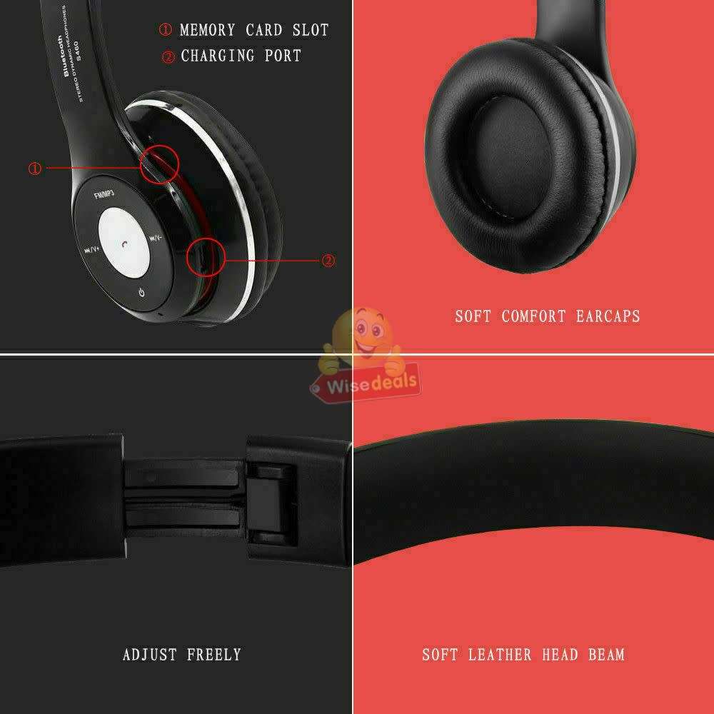 Foldable Wireless Bluetooth Headphones with SD Card function, FM Radio, Song Switching, phone answer